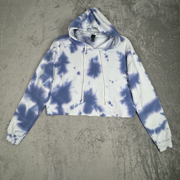 Wild Fable Shirt Women Large Blue White Tie Dye Crop Hoodie Casual Athleisure - Picture 2 of 7